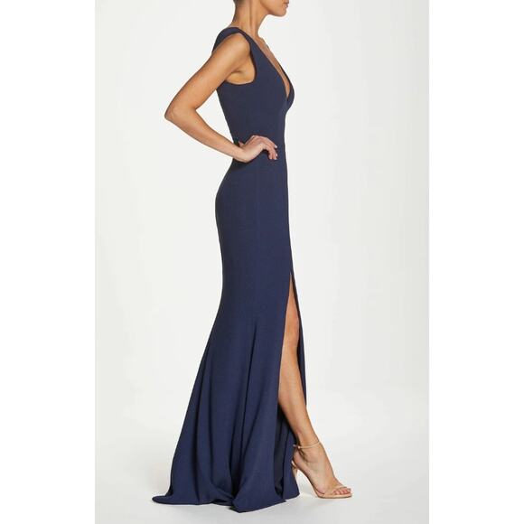 DRESS THE POPULATION Sandra Trumpet Gown XXL 14 Midnight Blue Crepe Dress NWT - Picture 2 of 11